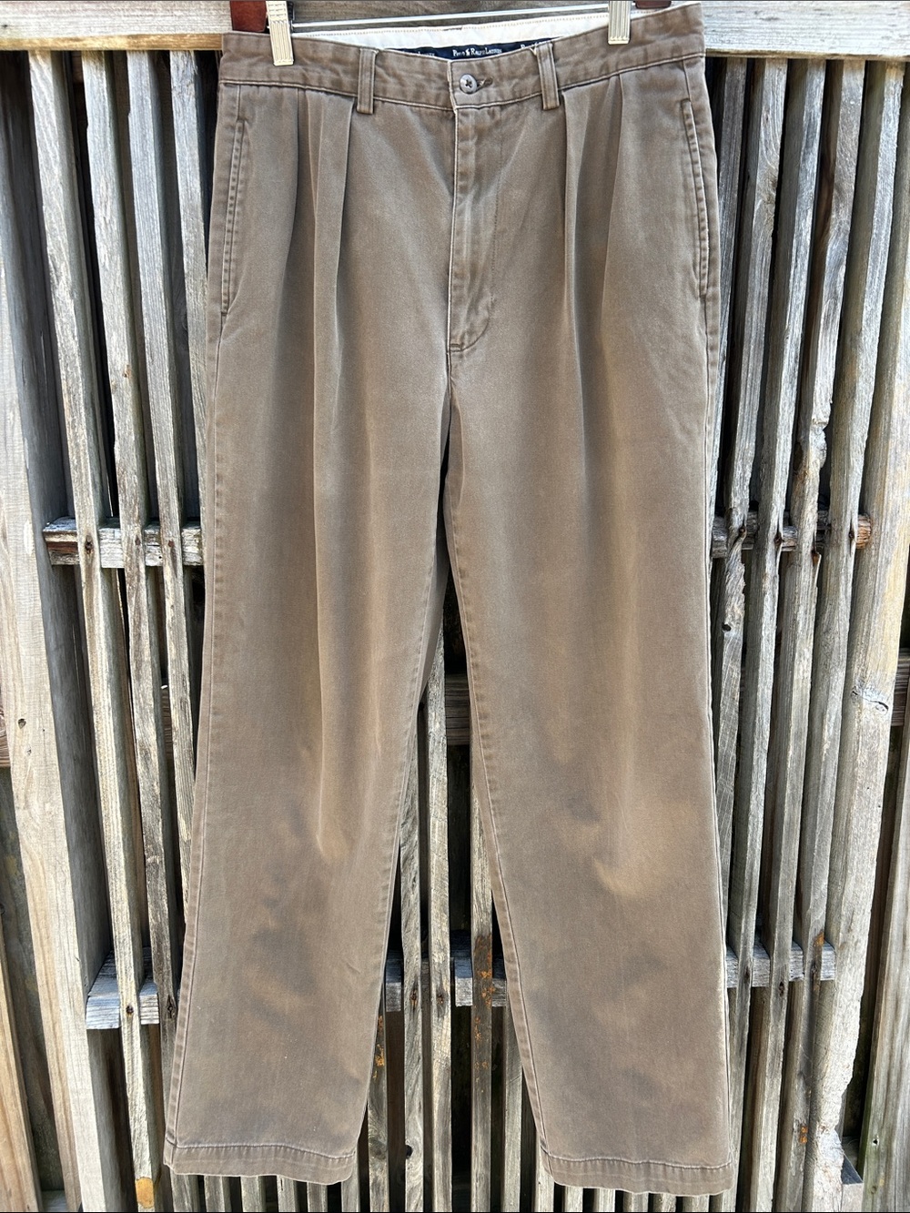 Vintage 90s Polo Ralph Lauren Andrew Pants Brown 32x32 Pleated Cotton Chino